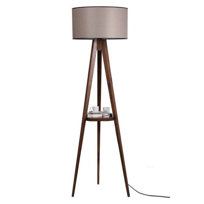 Opviq Lámpara de Pie de Madera con Estante y Pantalla Cilíndrica Nogal Opviq Lámpara de Pie de Madera con Estante y Pantalla Cilíndrica Nogal